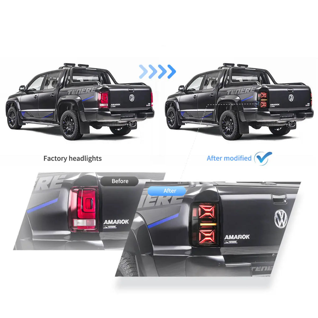 10-22 VW Amarok Vland LED Aftermarket Tail Lights With Dynamic Welcome Lighting Smoked