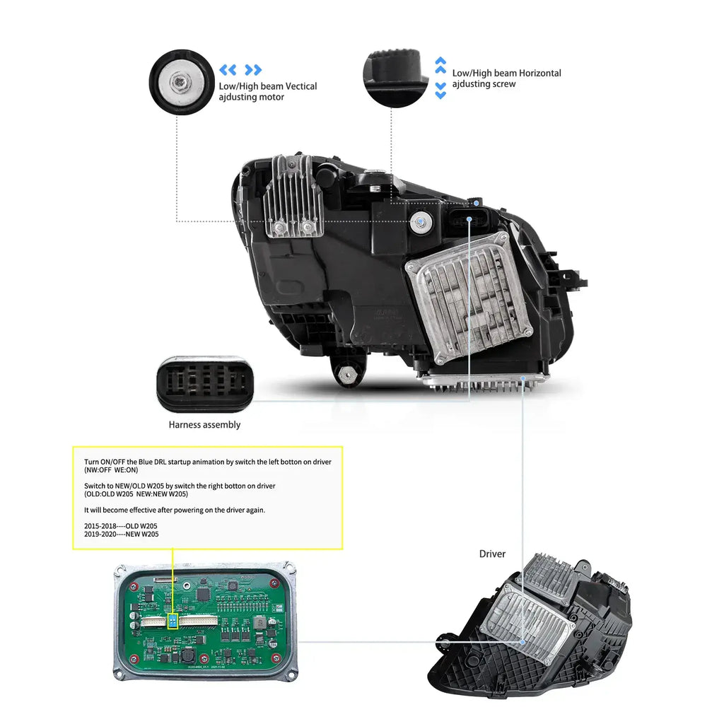 Vland-15-21-Mercedes-Benz-C-Class-W205-LED-Matrix-Upgraded-Headlights-YAA-BCC-0365A-14