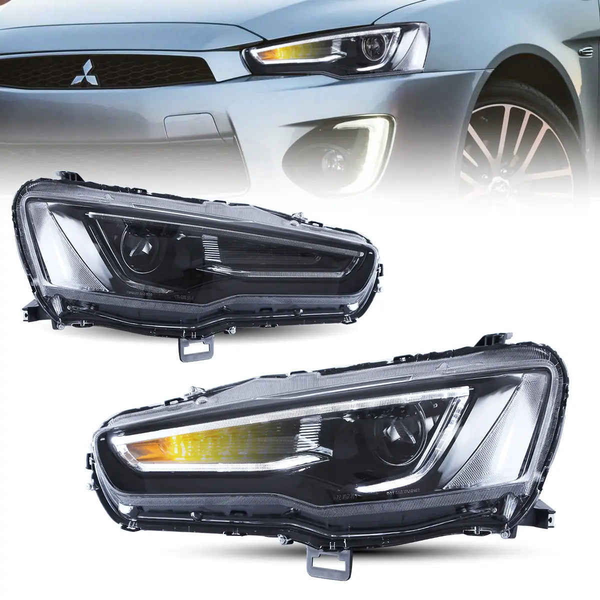 08-17 Mitsubishi Lancer / Evo X Vland Dual Beam Projector Headlights W ...