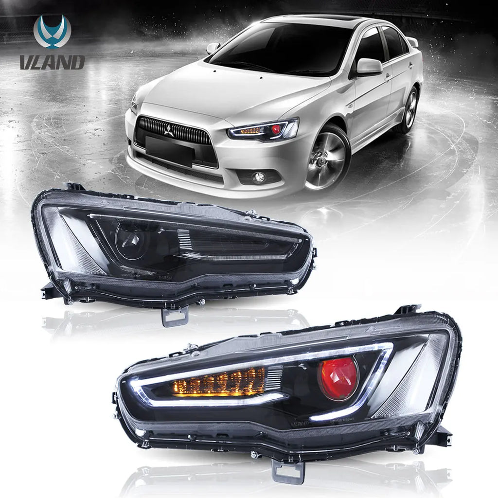 Rdeghly VLAND LED Dual Beam Projector Dynamic Headlights Blackout For  Lancer / Evo X 2008-2017 LHD 