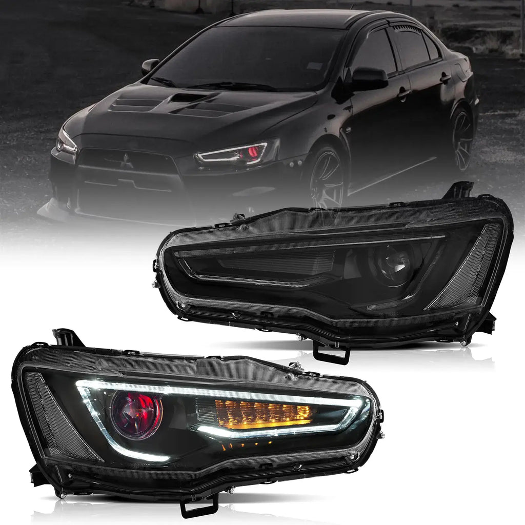 08-17 Mitsubishi Lancer / Evo X Vland Dual Beam Projector Headlights with Demon Eyes Black