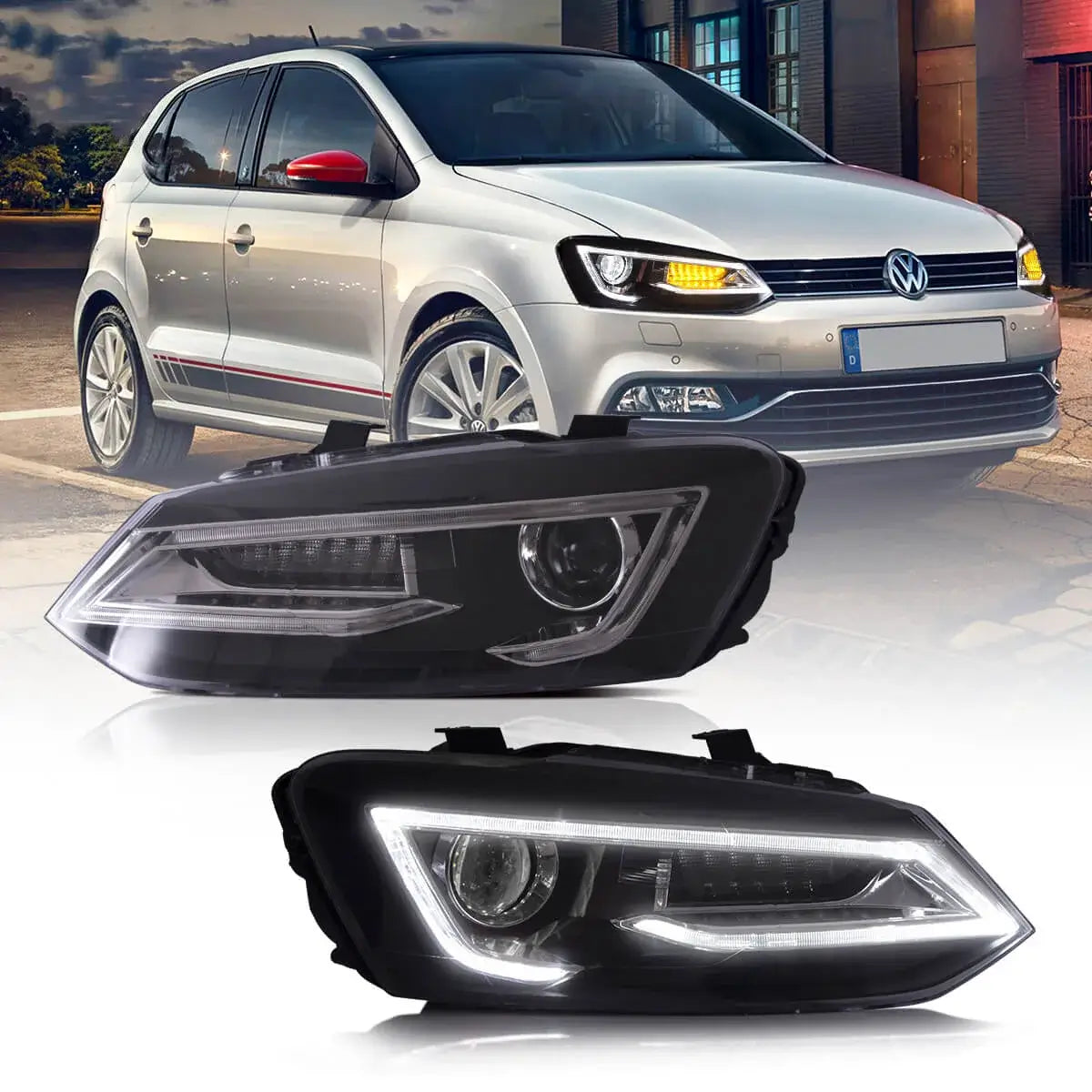 09-17 VW Polo MK5 Vland Dual Beam Projector Aftermarket Headlights Wit ...