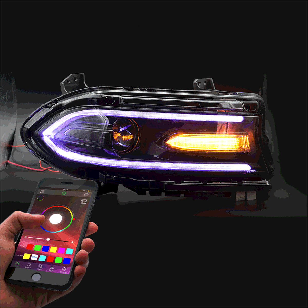 1523 Dodge Charger Vland RGB Style Dual Beam Projector HeadLights Bla