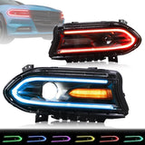 Vland Carlamp Dual Beam Projector фарове за Dodge Charger 2015-2022 Цветни (лява и дясна страна)