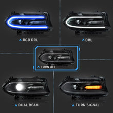 Carica l&#39;immagine nel visualizzatore di Gallery, Vland-Headlights-For-15-23-Dodge-Charger-RGB-Style-YAA-XCHR-2033-2P41A-7C_2