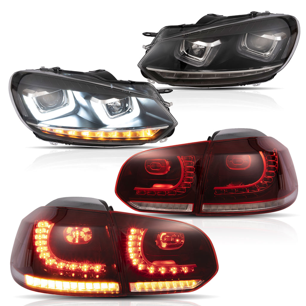 Vland Headlights & Tail Lights For 2008-2013 Golf MK6 LED set [E-mark] W/ sequential
