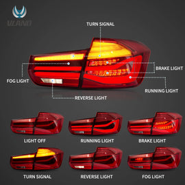 2012-2018 BMW F30 F80 M3 3-Series Vland LED Tail Lights With Sequential Turn Signal [E-mark]