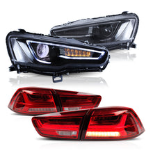 Load image into Gallery viewer, Blackout Headlights + Red Lens Tail lights For 2008-2017 Mitsubishi Lancer / EVO X