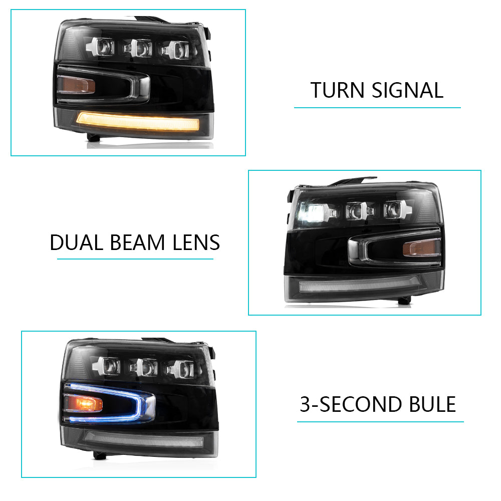 LED фарове за проектор VLAND, подходящи за 2007-2014 Silverado 1500 2500 HD 3500 HD