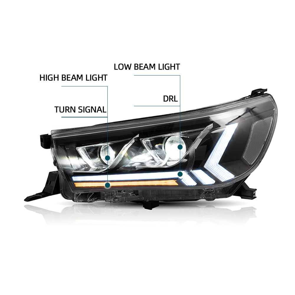 Vland Carlamp LED-Scheinwerfer für Toyota Hilux Vigo Revo 2015–2019, ABS, PMMA, Glas