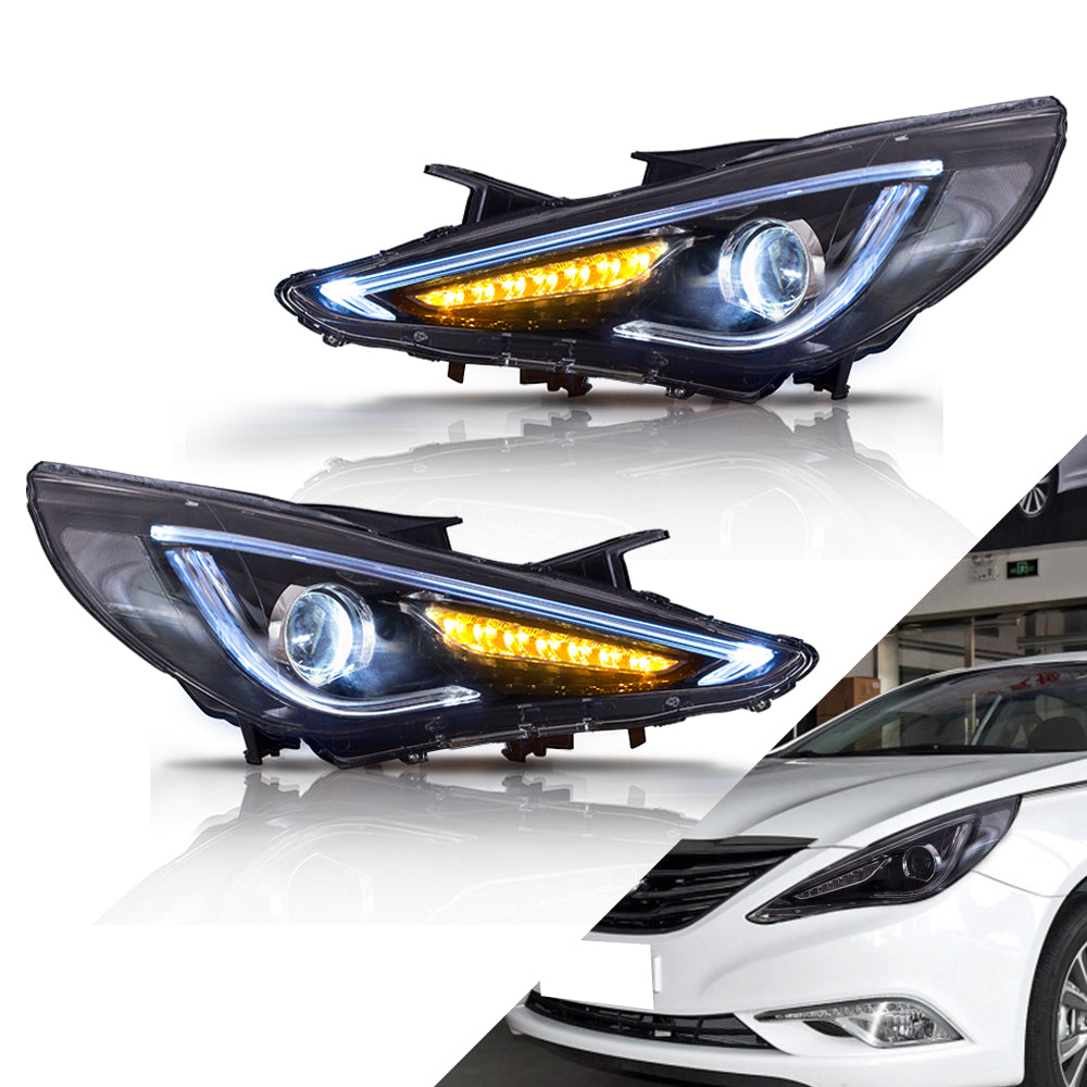Vland Carlamp Dual Beam Scheinwerfer für Hyundai 2011–2014 Sonata Sequential Demon Eye (Leuchtmittel nicht im Lieferumfang enthalten) 