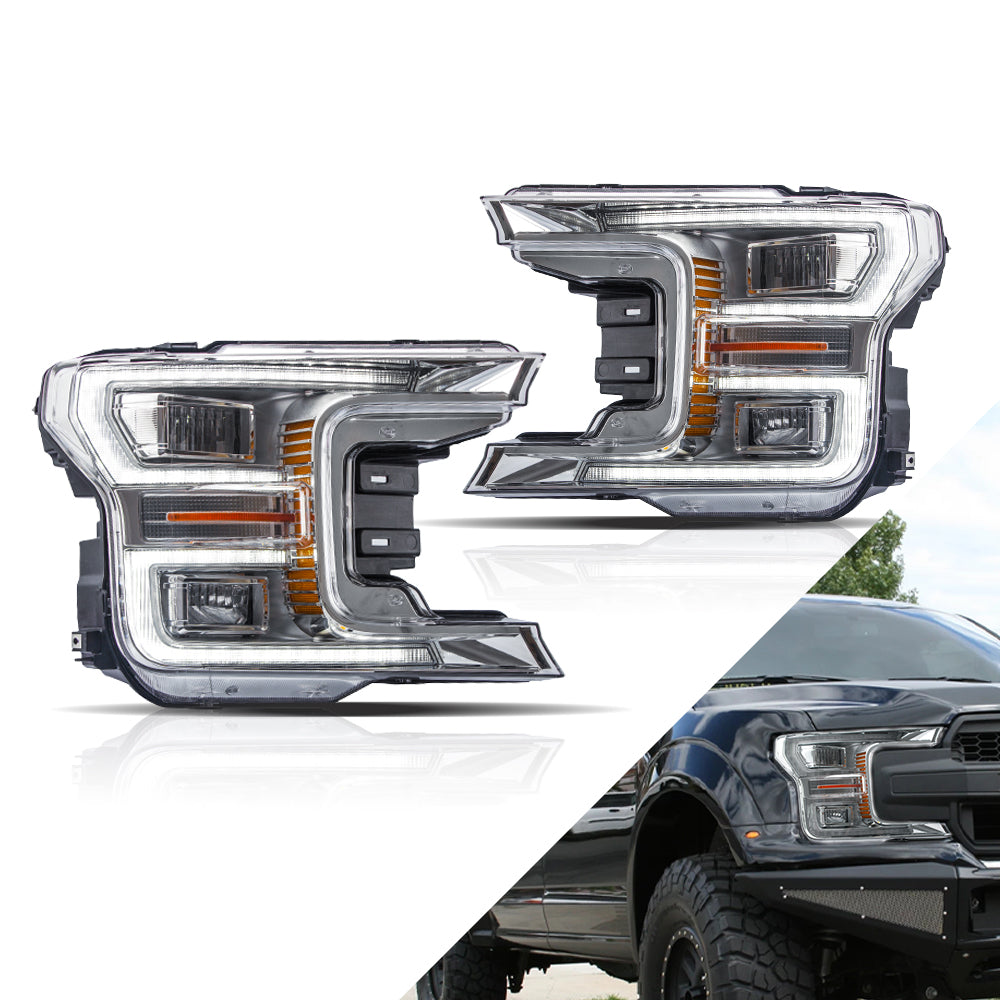2018-2020 Headlight Assembly Fit for Ford F150 Without Sequential Turn Signal chrome