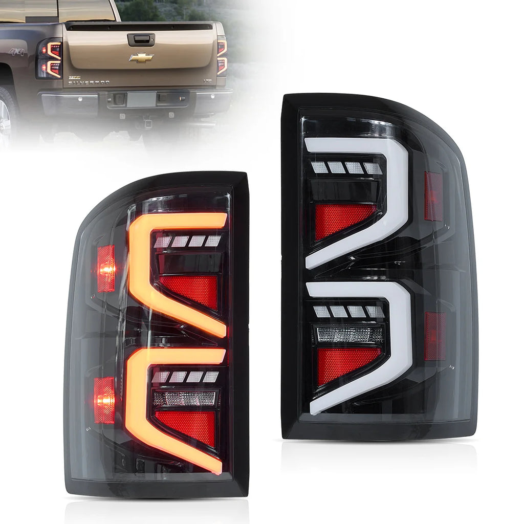 07–13 Chevrolet Silverado 1500 2500HD 3500HD 07–14 Sierra (Denali) 3500HD Doppelte Vland-LED-Rückleuchten mit dynamischer Begrüßungsbeleuchtung, klar