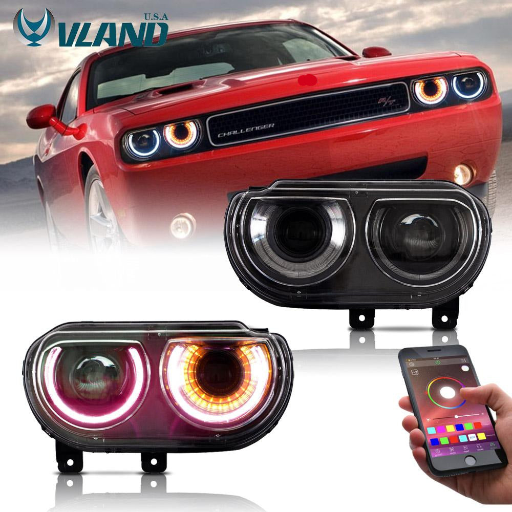 2008-2014 RGB Dual Beam Headlights For Dodge Challenger Colorful