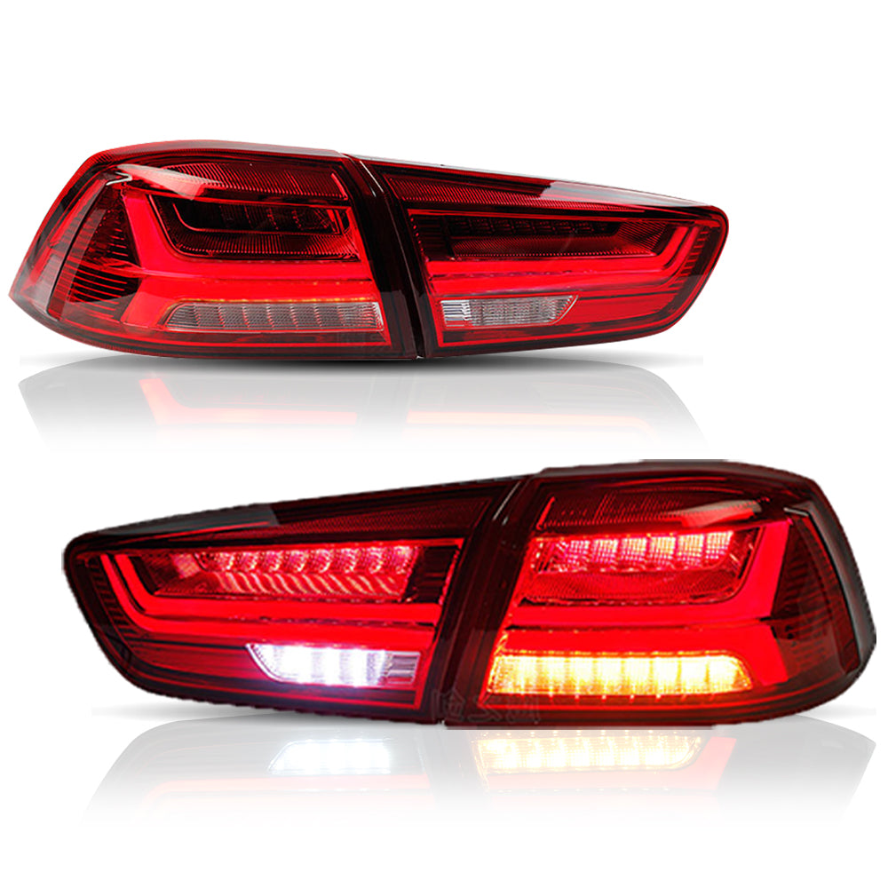 Blackout Headlights + Red Lens Tail lights For 2008-2017 Mitsubishi L ...