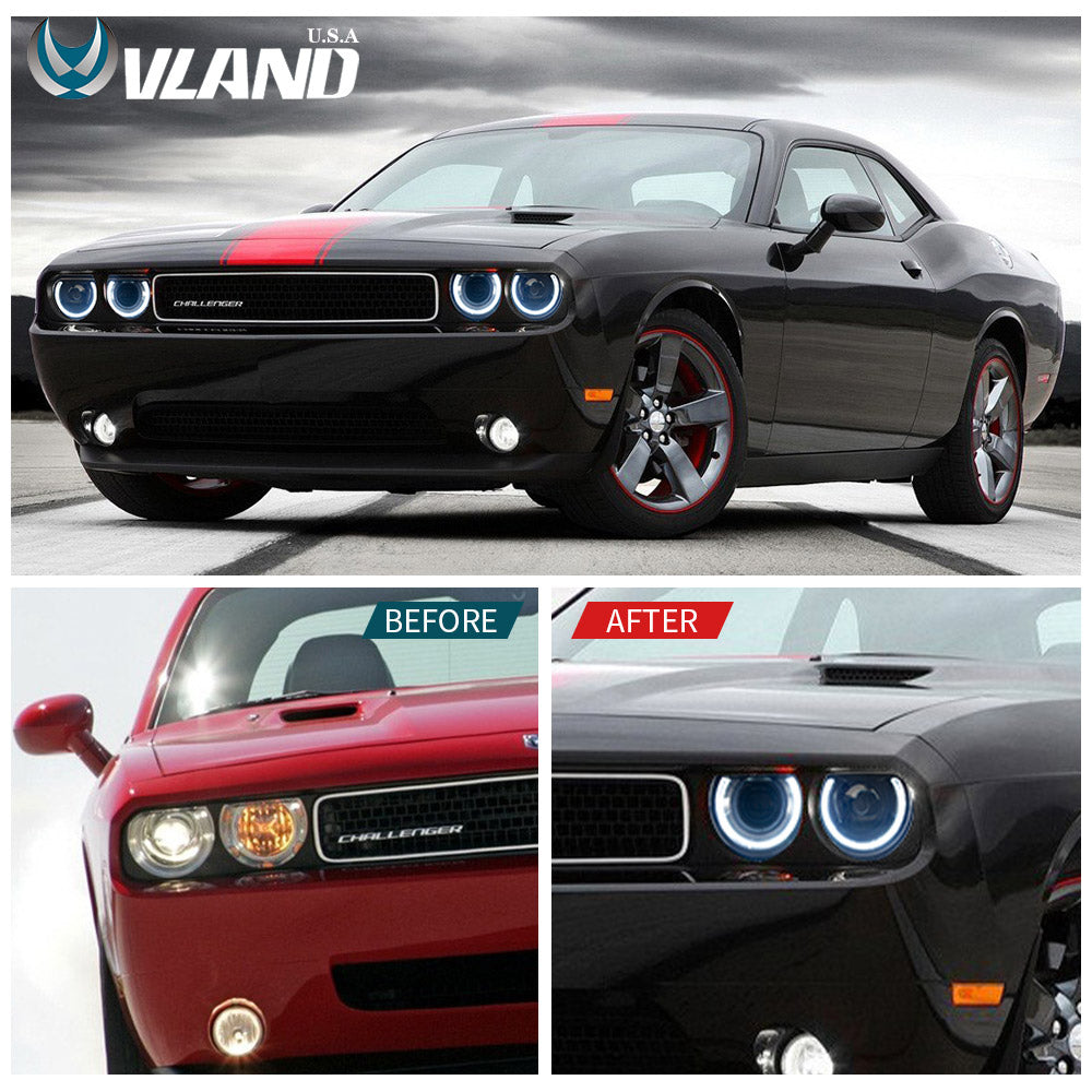 Vland Carlamp Dual Beam Headlights For Dodge Challenger 2008-2014 RGB  Colorful
