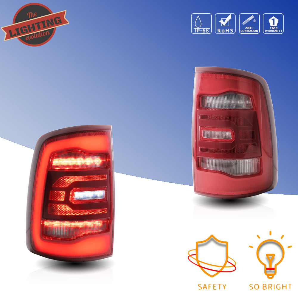 Full LED Tail Lights for Dodge Ram 1500 2009-2018 (Red Sequential Turn Signals)
