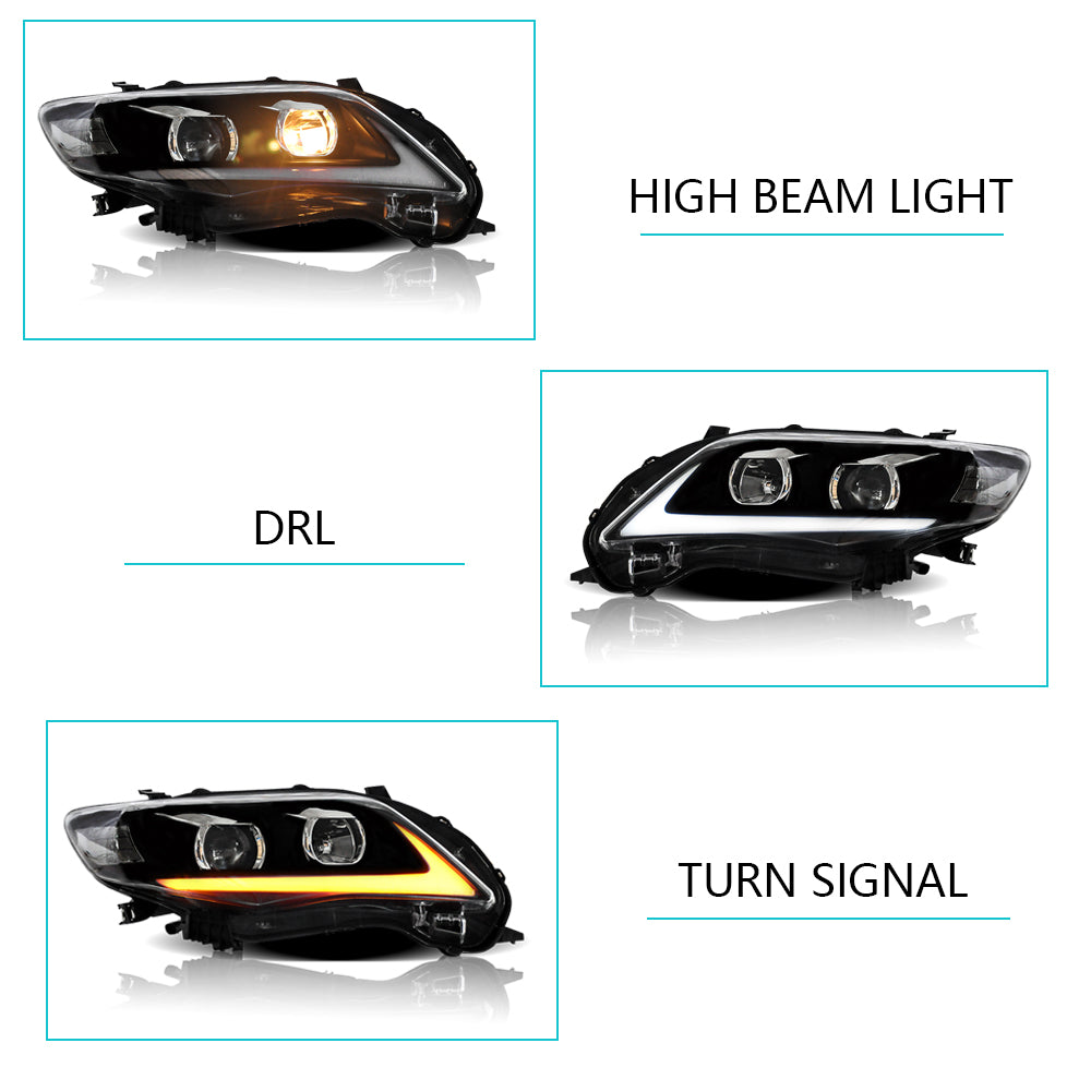 Vland Carlamp LED-Scheinwerfer für Toyota Corolla 2011 2012 2013 (Glühbirnen sind nicht im Lieferumfang enthalten).