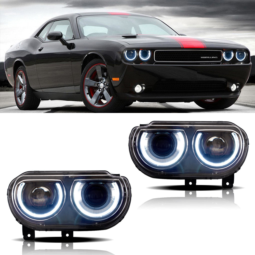 Vland Carlamp Headlights Dual Beam Projector for Dodge Challenger 2008-2014