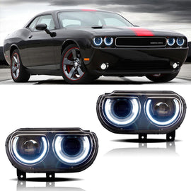 08-14 Dodge Challenger Vland RGB Style Dual Beam Projector Headlights Black