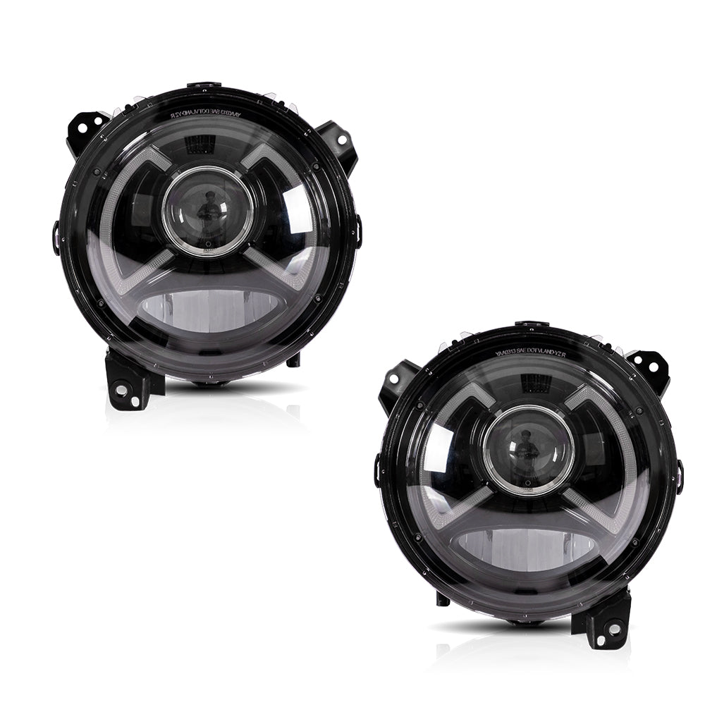 Vland Carlamp Headlight For Jeep Wrangler 2018-2021 Headlamps Pair Set Replacements for Jeep 2018-UP w/ Activate Lighting (NOT FIT FOR 2018 JK MODEL)LED 9 Inches