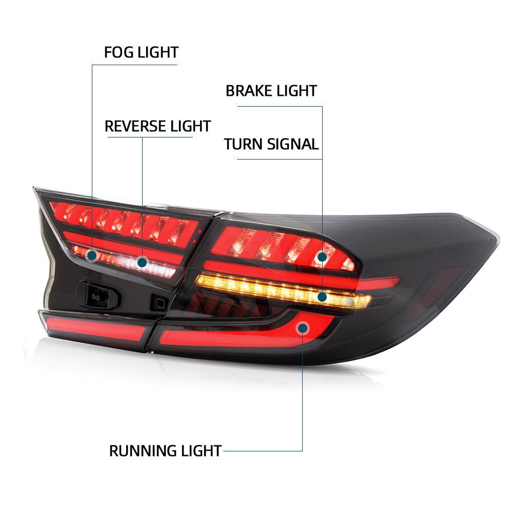 Vland Carlamp Tail Lights for Honda Accord 10th 2018-up w/sequential indicators Red Lens