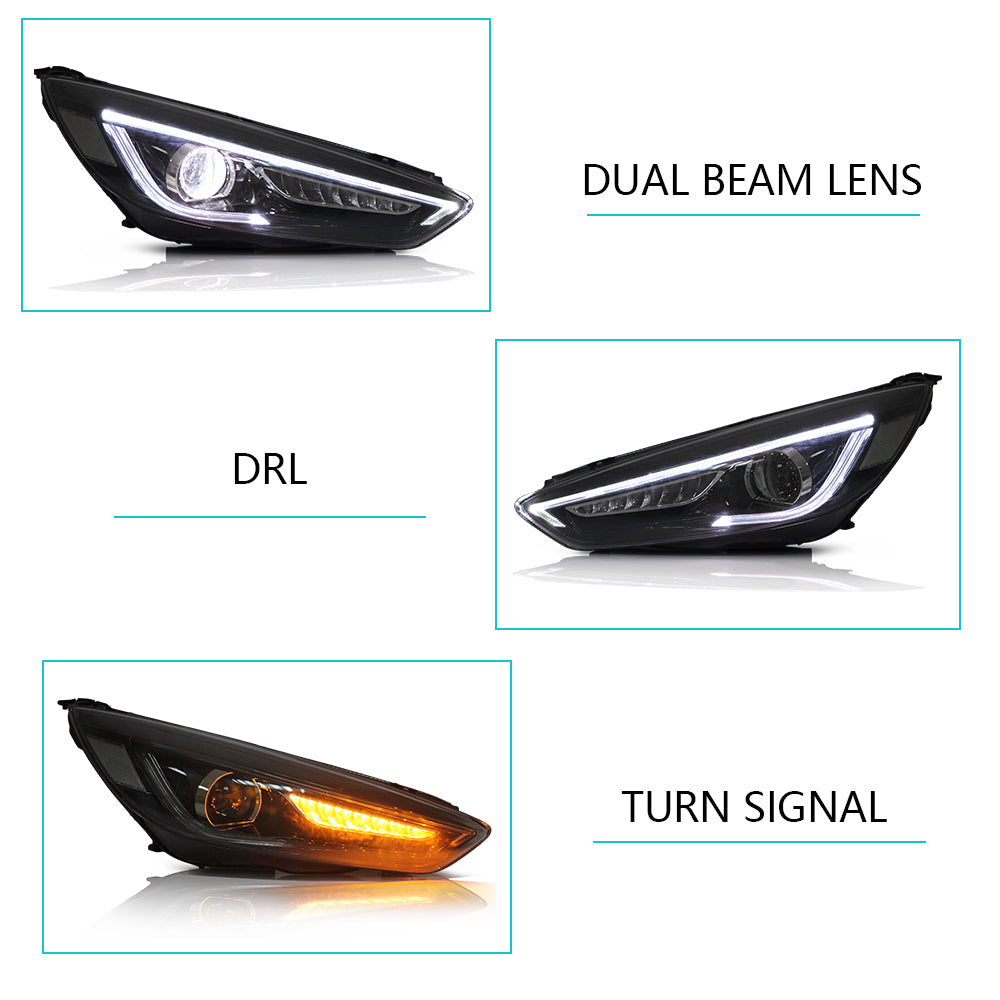 Vland Carlamp LED Projector Headlights Compatible with Focus 2015-2018 ( NOT Included Bulbs) Dual Beam