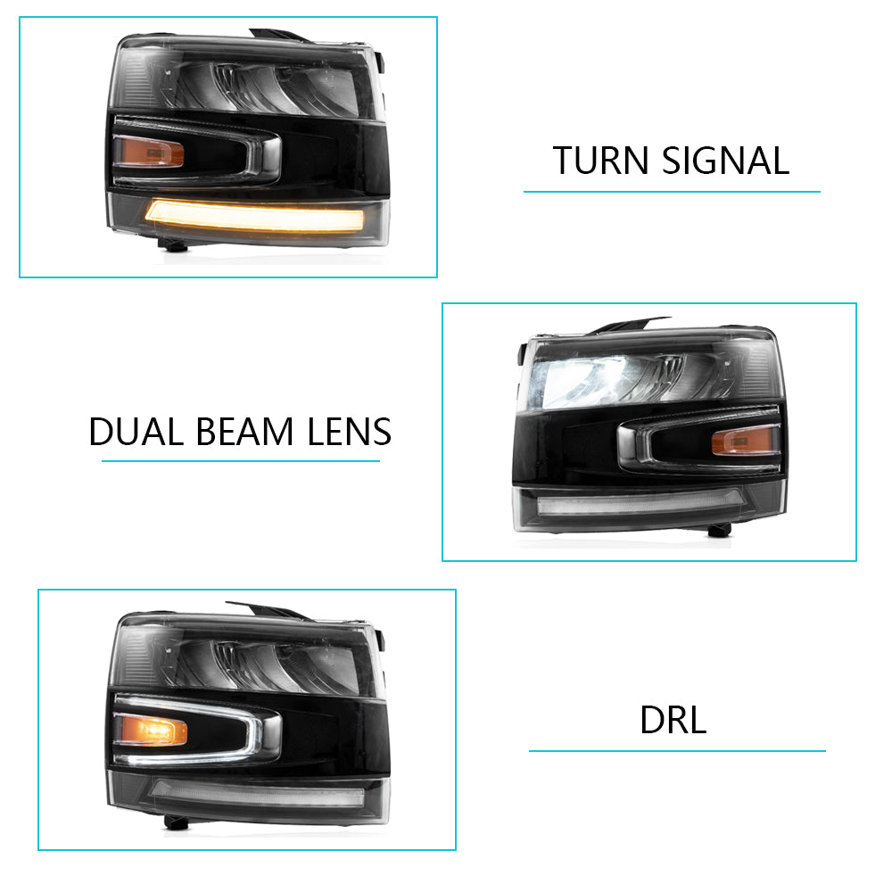 Vland Carlamp LED-Scheinwerfer passend für 2007–2014 Silverado 1500 2500 HD 3500 HD