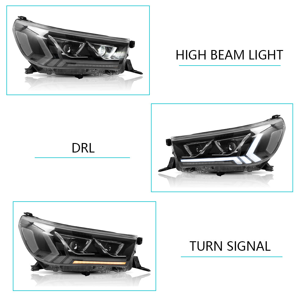 Vland Carlamp LED Headlights For Toyota Hilux Vigo Revo 2015-2019 ABS, PMMA, GLASS Material