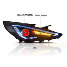 Laden Sie das Bild in den Galerie-Viewer, Vland Carlamp Dual Beam Scheinwerfer für Hyundai 2011–2014 Sonata Sequential Demon Eye (Leuchtmittel nicht im Lieferumfang enthalten) 