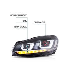 Load image into Gallery viewer, VLAND LED Headlights for Volkswagen Golf Mk6 2010-2014 with Demon Eyes (NOT FIT FOR GIT and GTR Models)