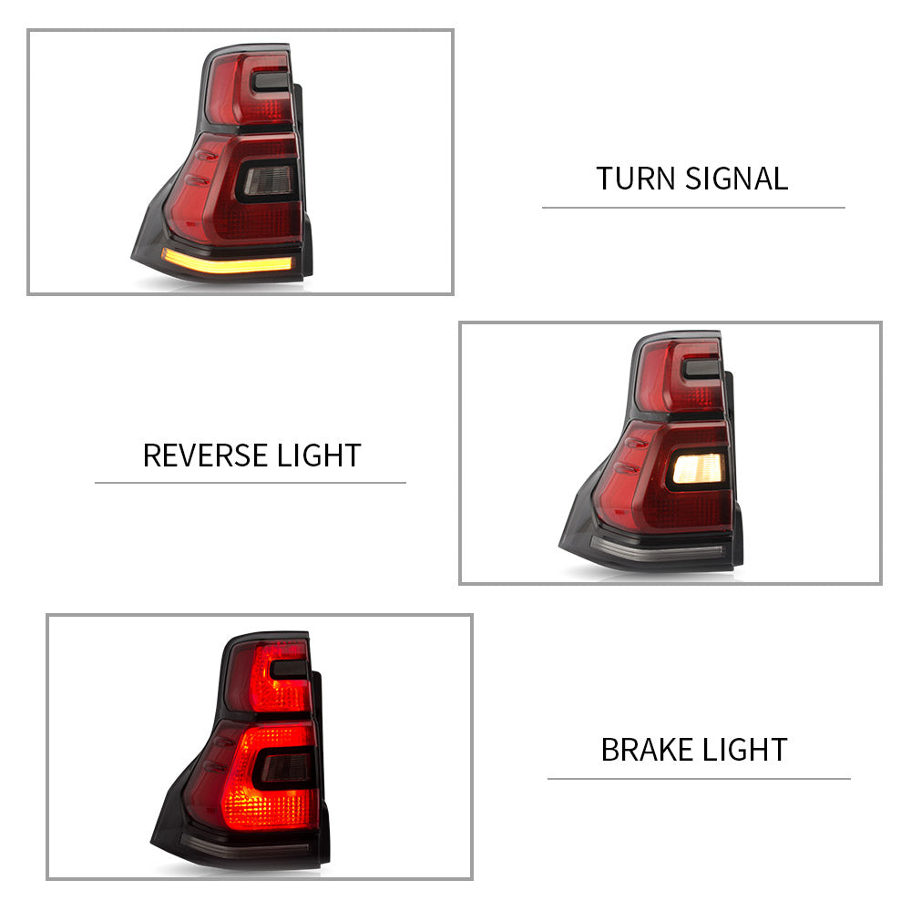 Vland Carlamp  Full LED Taillights for Toyota 2010-2016 Land Cruiser Prado Red Lens