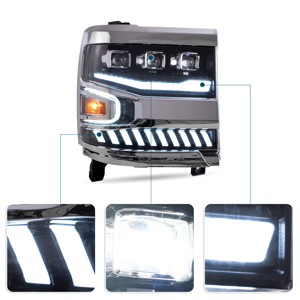 Vland Carlamp Voll-LED-Projektorscheinwerfer für Chevrolet Silverado 1500 2016–2018 mit LED-Linse, Doppelstrahl