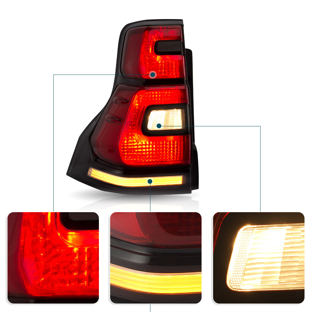 Vland Carlamp Voll-LED-Rücklichter für Toyota 2010–2016 Land Cruiser Prado, rote Linse 