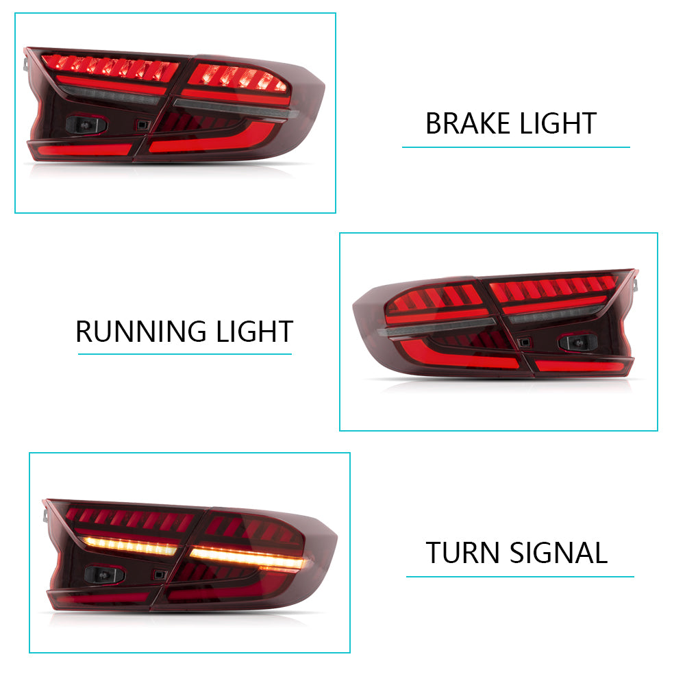 Vland Carlamp Tail Lights for Honda Accord 10th 2018-up w/sequential indicators Red Lens