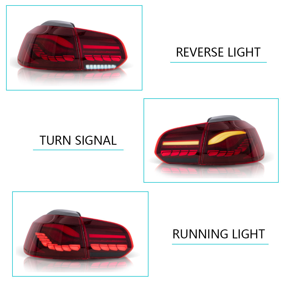 Vland Carlamp Tail Lights Fit For Volkswagen 2010-2014 Golf 6 MK6 Red
