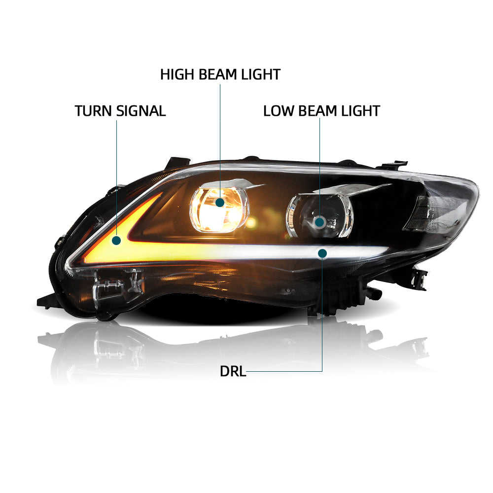 Vland Carlamp LED-Scheinwerfer für Toyota Corolla 2011 2012 2013 (Glühbirnen sind nicht im Lieferumfang enthalten).