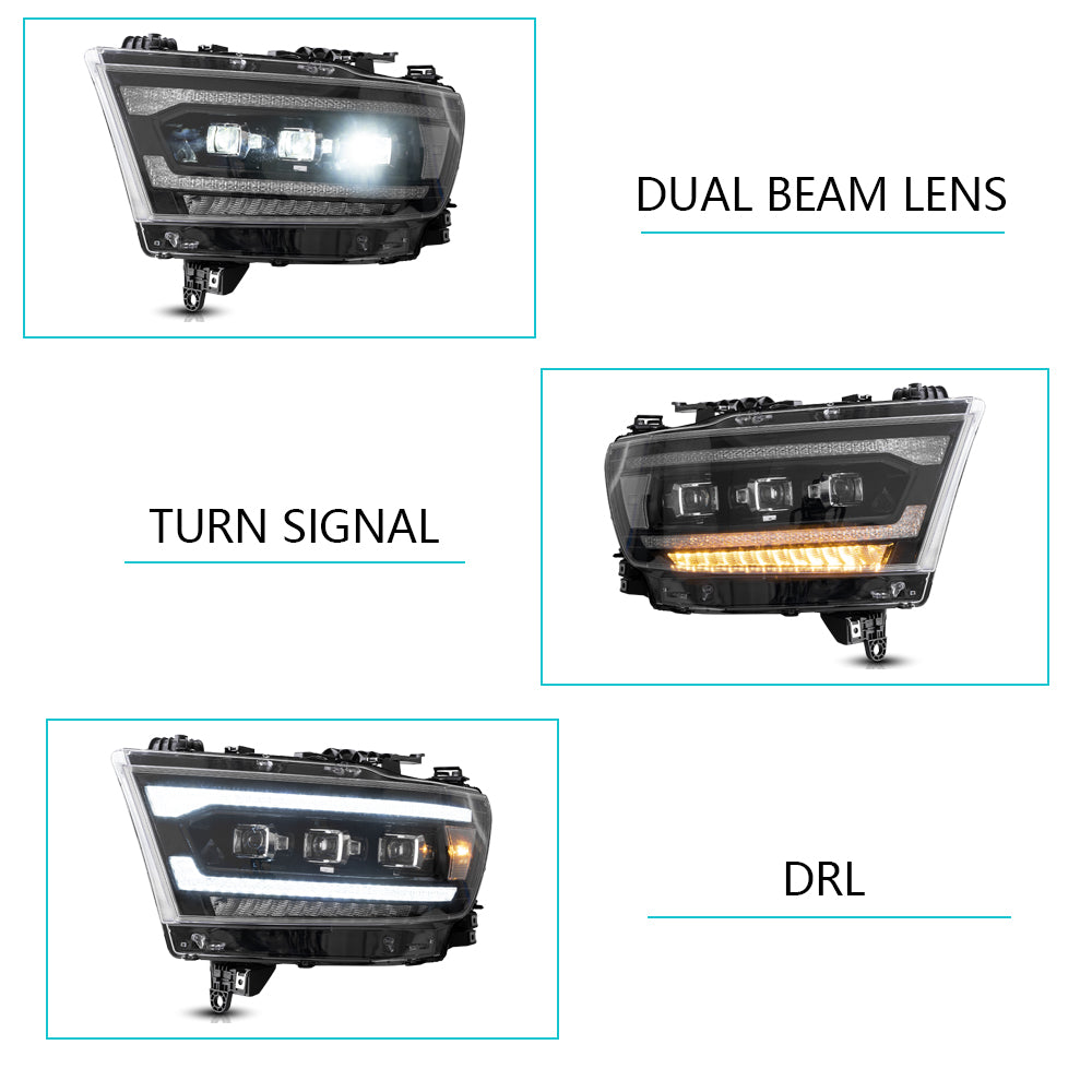 Vland Carlamp  LED Matrix Projector Headlights For Dodge RAM 1500 2019-2021