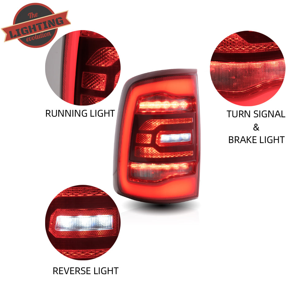 Full LED Tail Lights for Dodge Ram 1500 2009-2018 (Red Sequential Turn Signals)