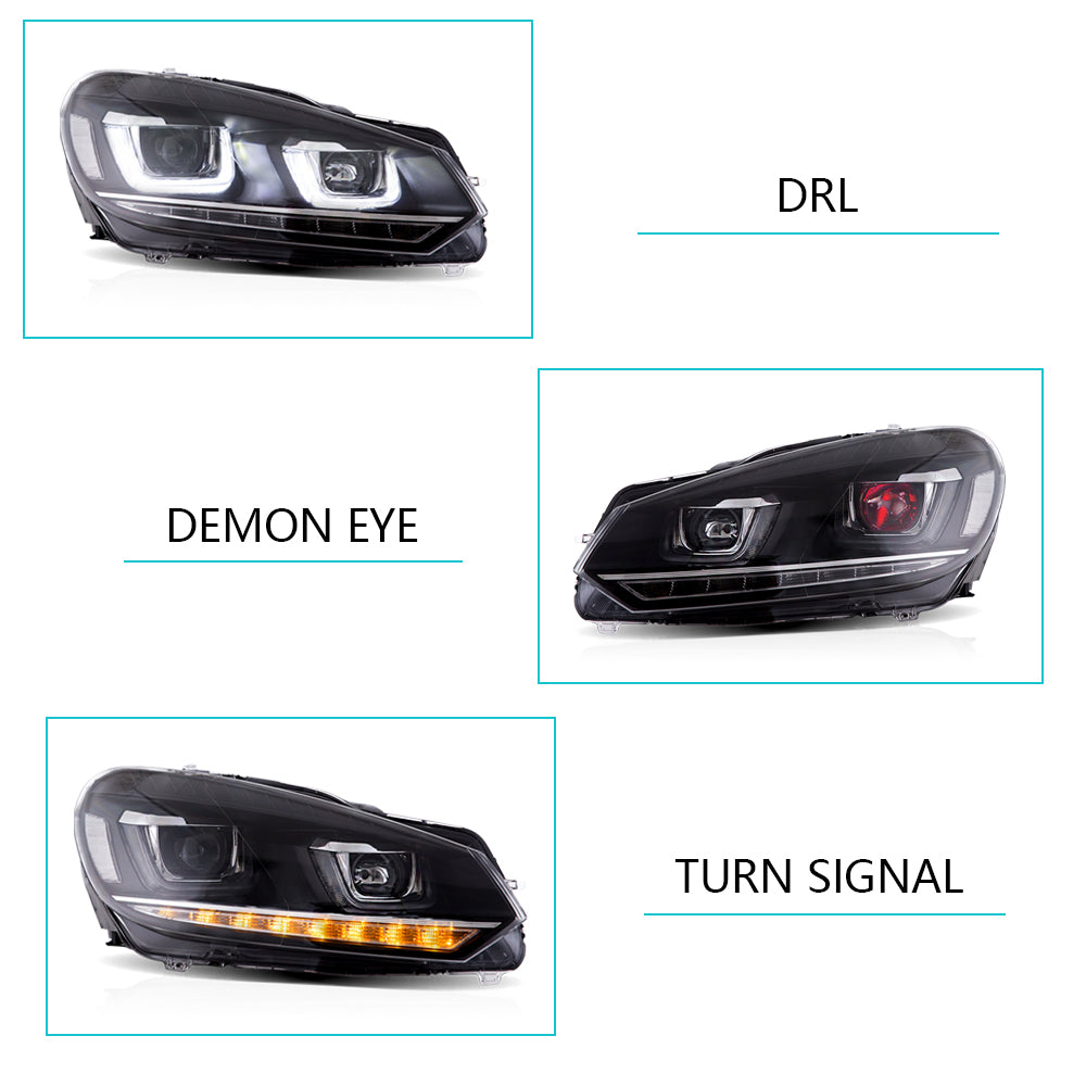 VLAND LED Headlights for Volkswagen Golf Mk6 2010-2014 with Demon Eyes (NOT FIT FOR GIT and GTR Models)