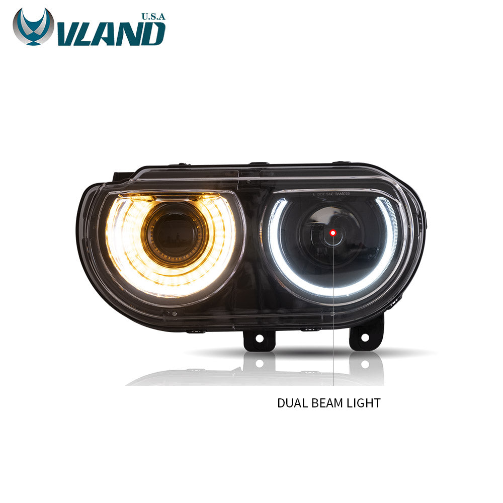 08-14 Dodge Challenger Vland RGB Style Dual Beam Projector Headlights Black