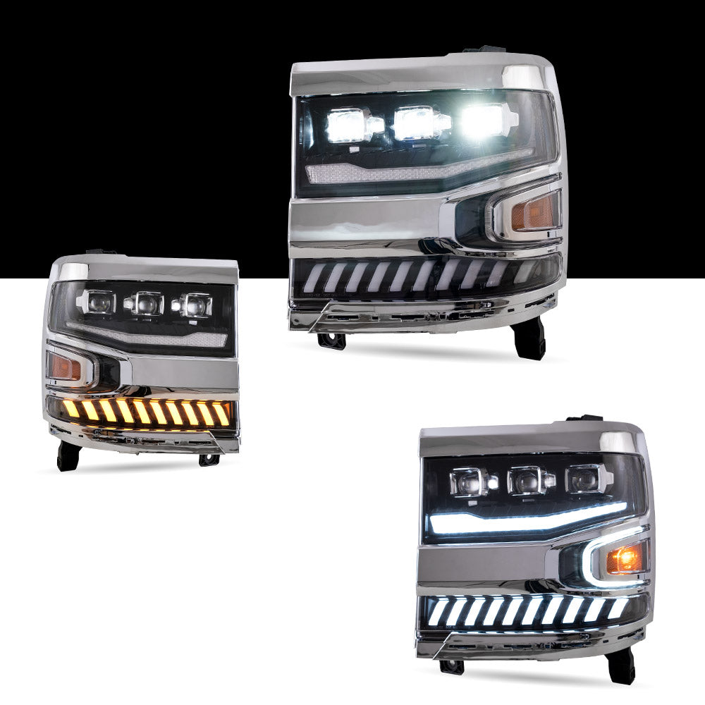 Vland Carlamp Full LED прожекторни фарове за Chevrolet Silverado 1500 2016-2018 с LED лещи с двоен лъч