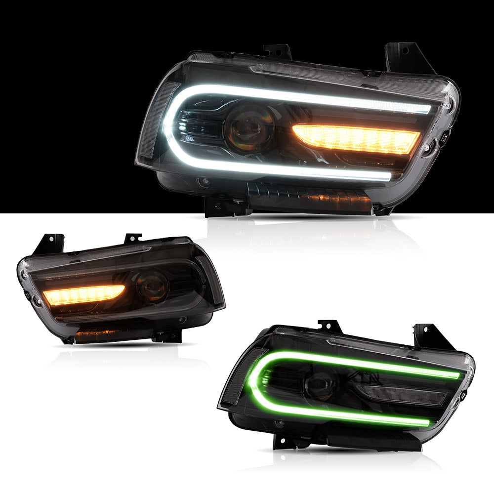 Vland Carlamp LED-Scheinwerfer kompatibel mit Dodge Charger 2011–2014 (RHD- und LHD-Versionen)