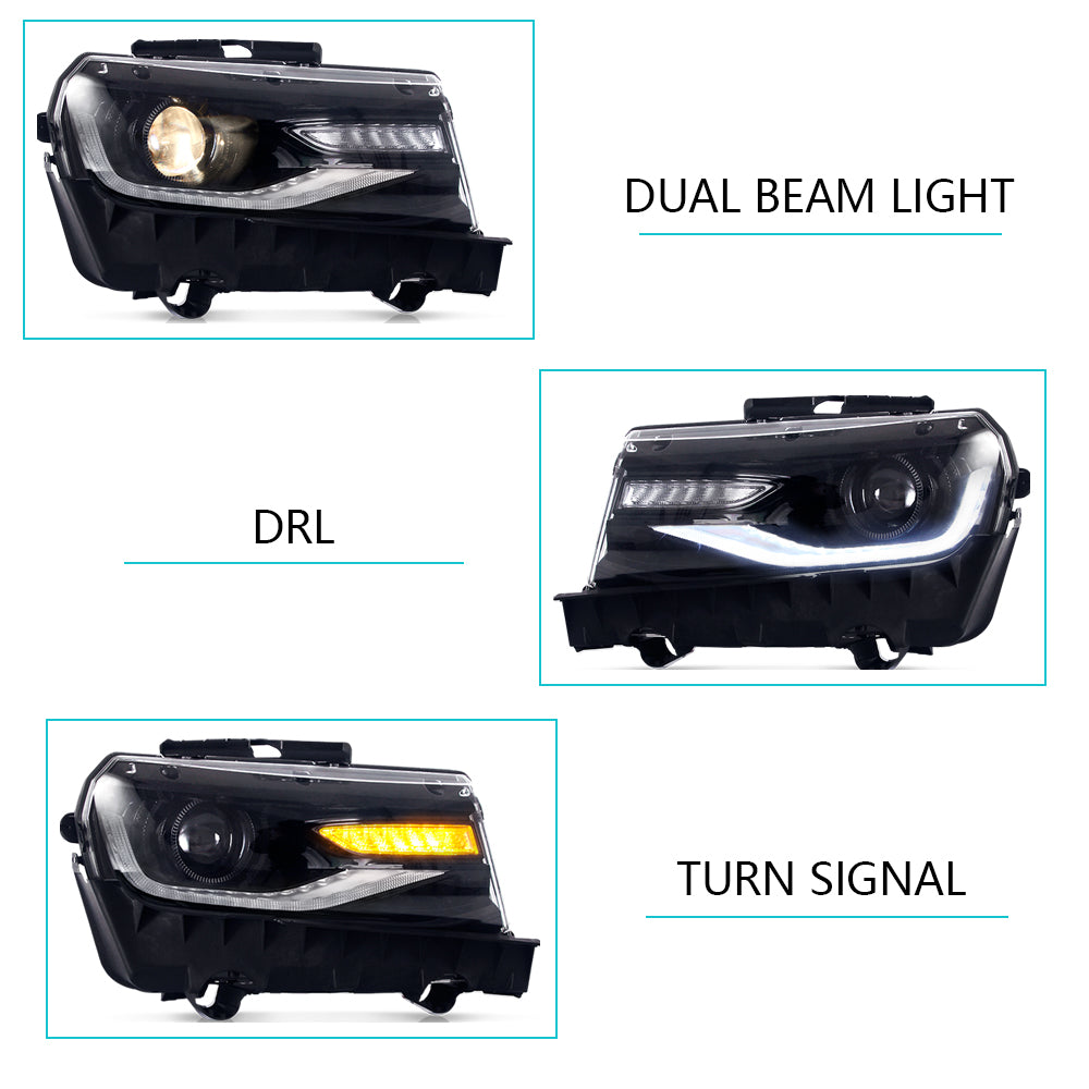 Vland Carlamp-Scheinwerfer für Chevrolet Camaro 2014–2015 mit sequentiellen Blinkern (Glühbirnen nicht im Lieferumfang enthalten).