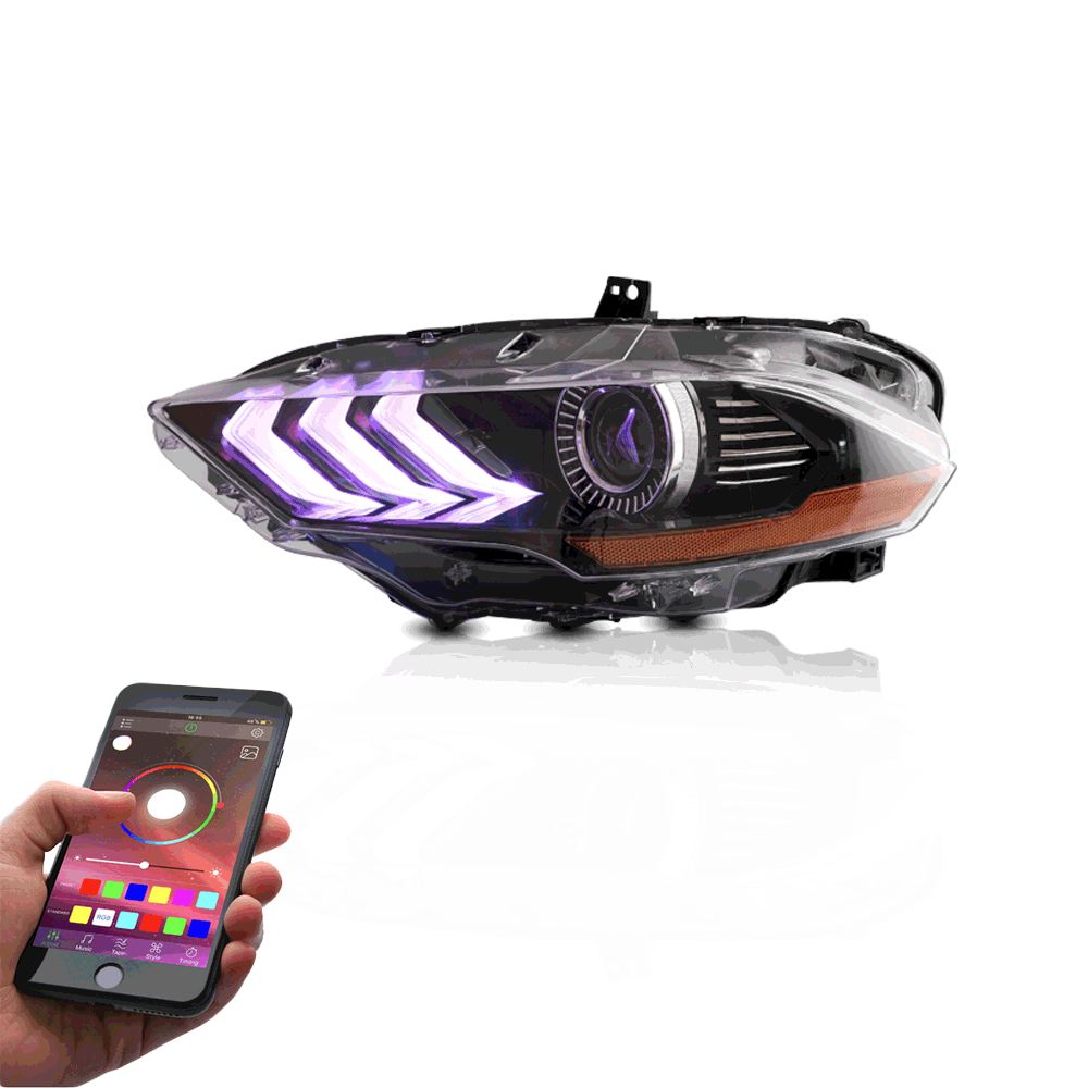 18-up Ford Mustang 6th Gen Vland LED Dual Beam Projector RGB HeadLight