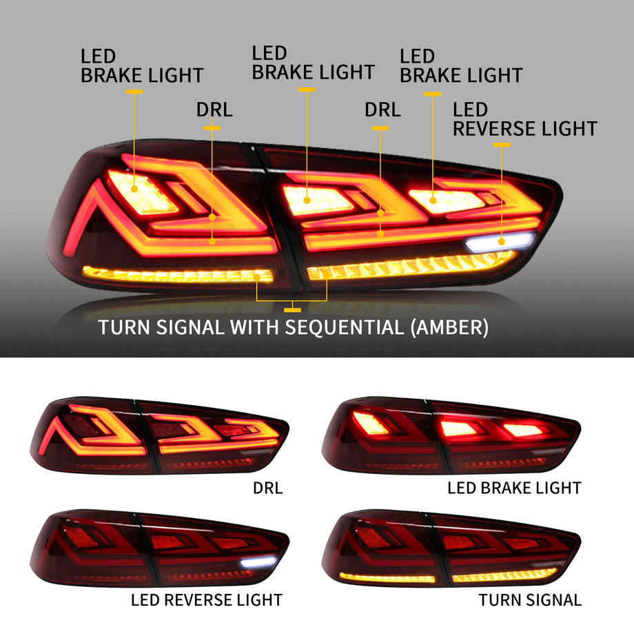 Full LED Tail Lights For Mitsubishi Lancer EVO X 2008-2018 With Sequential Turn Signal