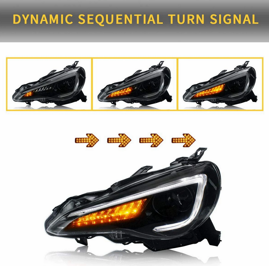 Vland Carlamp Set of Dual Beam Projector Headlights and Full LED Tail Lights for Toyota 86 GT86 2012-2020 Subaru BRZ 2013-2020 Scion FR-S 2013-2020 (LHD and RHD Editions on Headlights. Red Clear and Smoked Styles on Tail Lights)