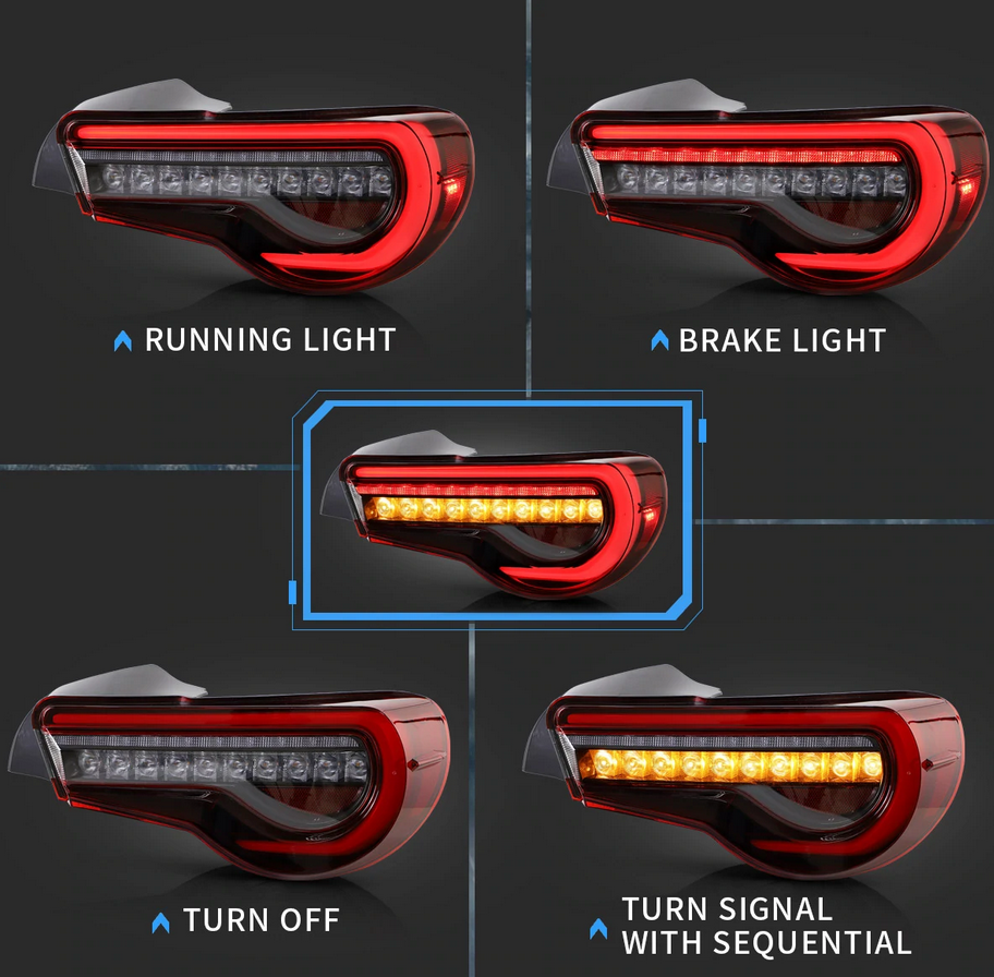 Vland Carlamp Комплект от фарове с двоен прожектор и Full LED задни светлини за Toyota 86 GT86 2012-2020 Subaru BRZ 2013-2020 Scion FR-S 2013-2020 (LHD и RHD издания на фаровете. Червени прозрачни и опушени стилове на задните светлини)