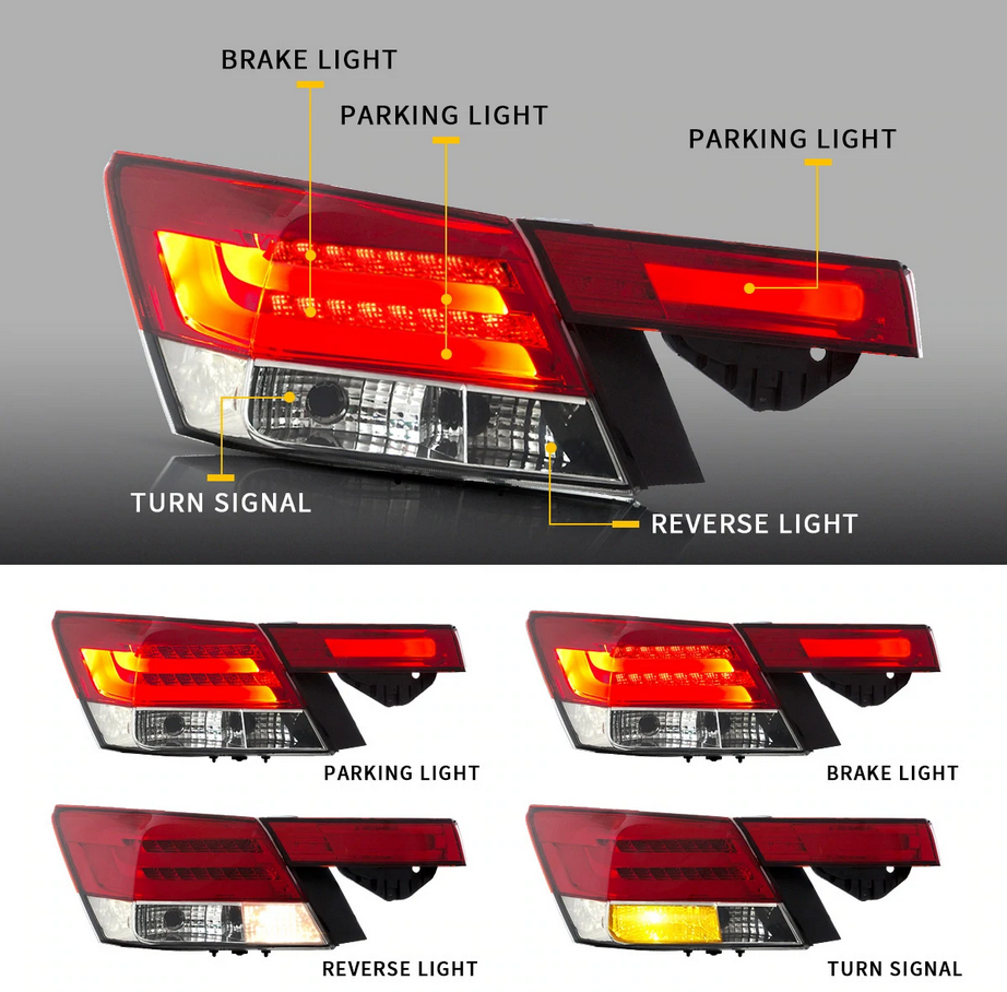 Vland Carlamp 4PCS LED Tail Lights For Honda Accord Inspire 8th Gen Sedan 2008-2012(Not For Coupe)