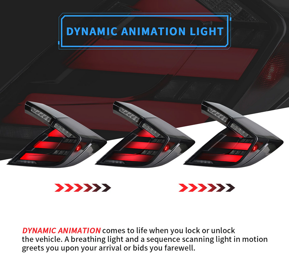 VLAND Voll-LED-Rückleuchten, getönt, für Honda Civic Schrägheck und Typ R ab 2017 (dynamische Willkommensbeleuchtung mit sequentiellen Blinkern)